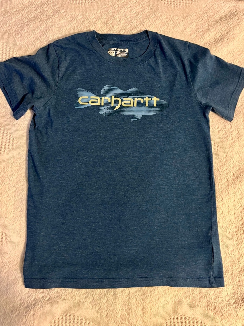 Carhartt Kids Navy Blue Logo Tee with Fish Silhouette